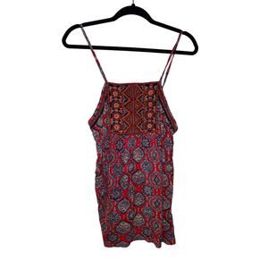 Lucky Brand Boho Tank Top Geometric Indian Print Embroidered Linen EUC Sz M